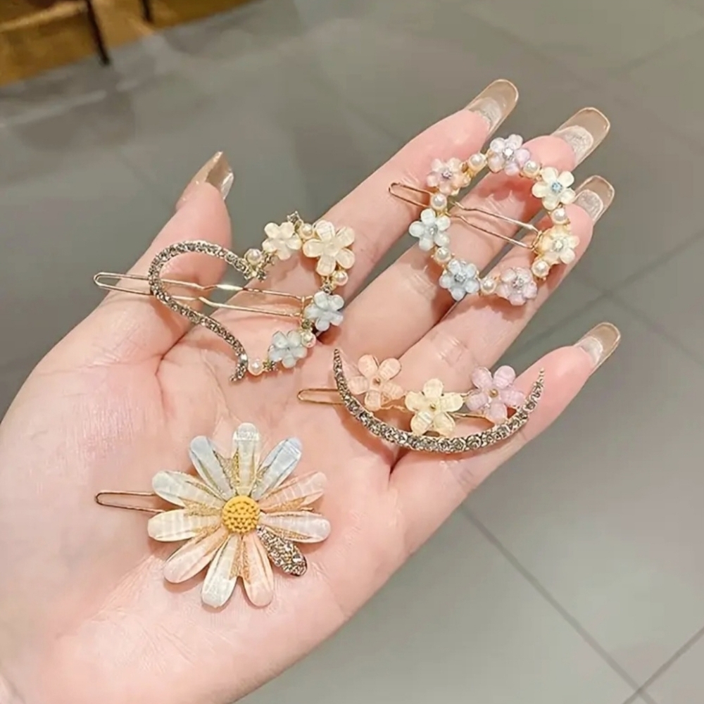 Flower Hair Clip Set - Four Pcs. - Picture 2 of 4